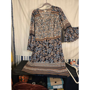 Women's WESTPORT 1962 Long Sleeve Dress 2X Black Orange Floral